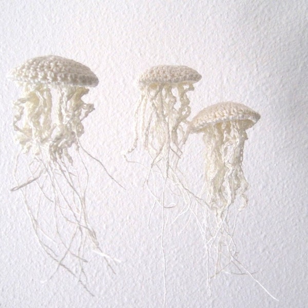 Moon Jellyfish Amigurimi Ornaments in Linen - Set of Three - Made to Order