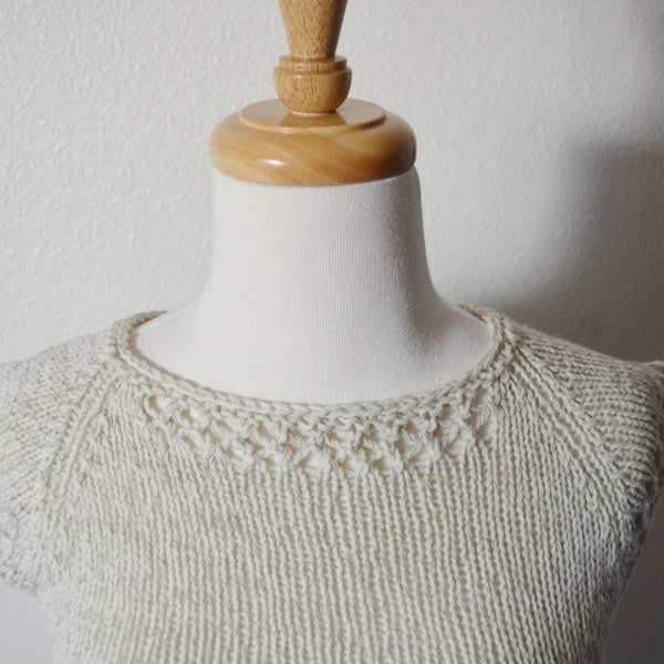 Grey Linen & White Wool Sleeveless Raglan Top - Women's Lace Hand Knit Sleeveless Sweater in Frost - Spring and Autumn Fashion