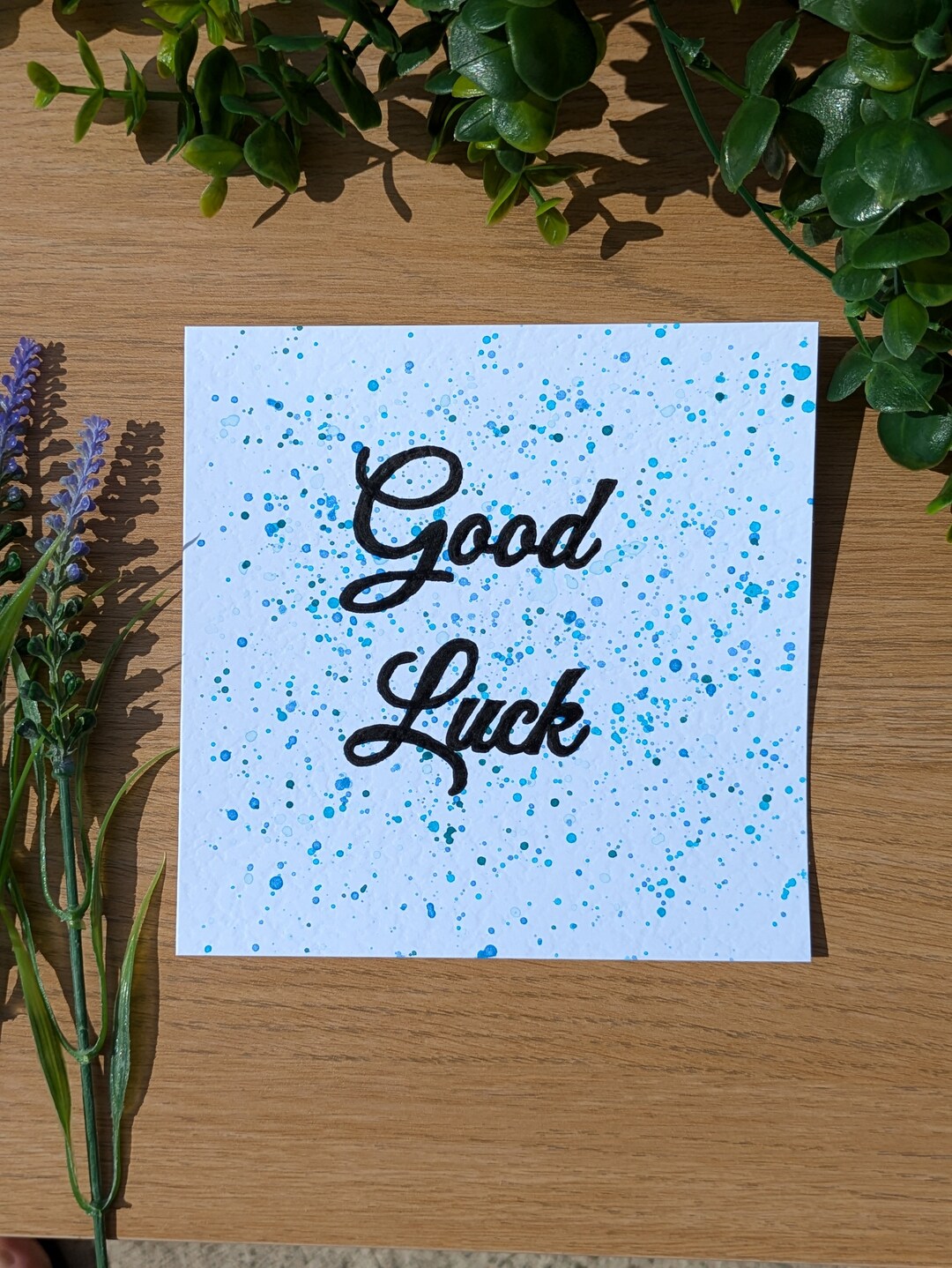 Personalised Good Luck Card, Hand Painted and Lettered Watercolour Card ...