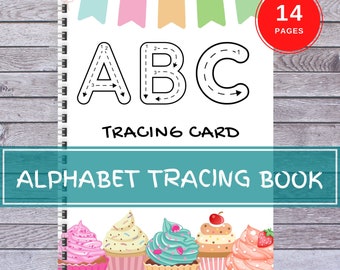Aktivität für Kleinkinder: Zeichenkarte mit Buchstaben, alle 26 Buchstaben, Buchstaben ausmalen. ABC-Homeschool-Alphabet-Cup-Cake-Thema für frühes Lernen