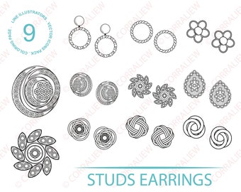 Stud Earrings Line Art Icon Set (Digital Download)