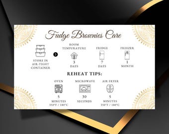 Editable Brownies Care Card Template, Bakery Packaging Insert (Digital Download)