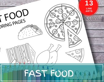 Fast Food Coloring Page Burger Taco Burrito Sandwich Fries Wedges Pizza