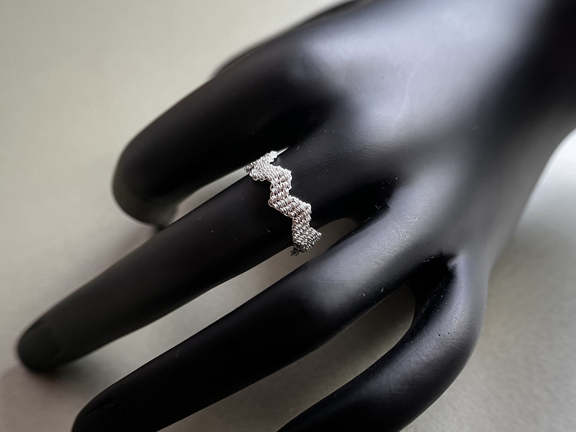 Silver Zig Zag Ring Micro Macrame Lace Customized Handmade