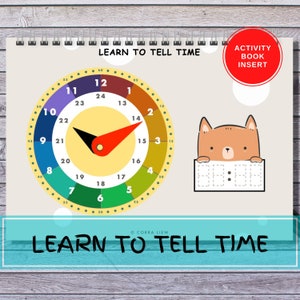 Aprenda a decir la hora, libro ocupado, inserte, imprimible, preescolar, educación en casa, Montessori, carpeta para niños, libro tranquilo