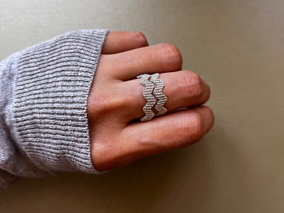 Lemme. Crevasse Ring　　　Silver-13 925 Sterling Silver 14K White Gold Finish AAA Cubic Zirconia