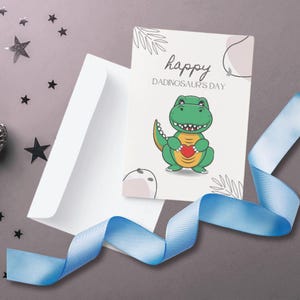 Edytowalna słodka kartka na dzień ojca Dadinozaur Dinozaur Bohater | Spersonalizowana kartka na dzień ojca z ekskluzywnymi elementami graficznymi