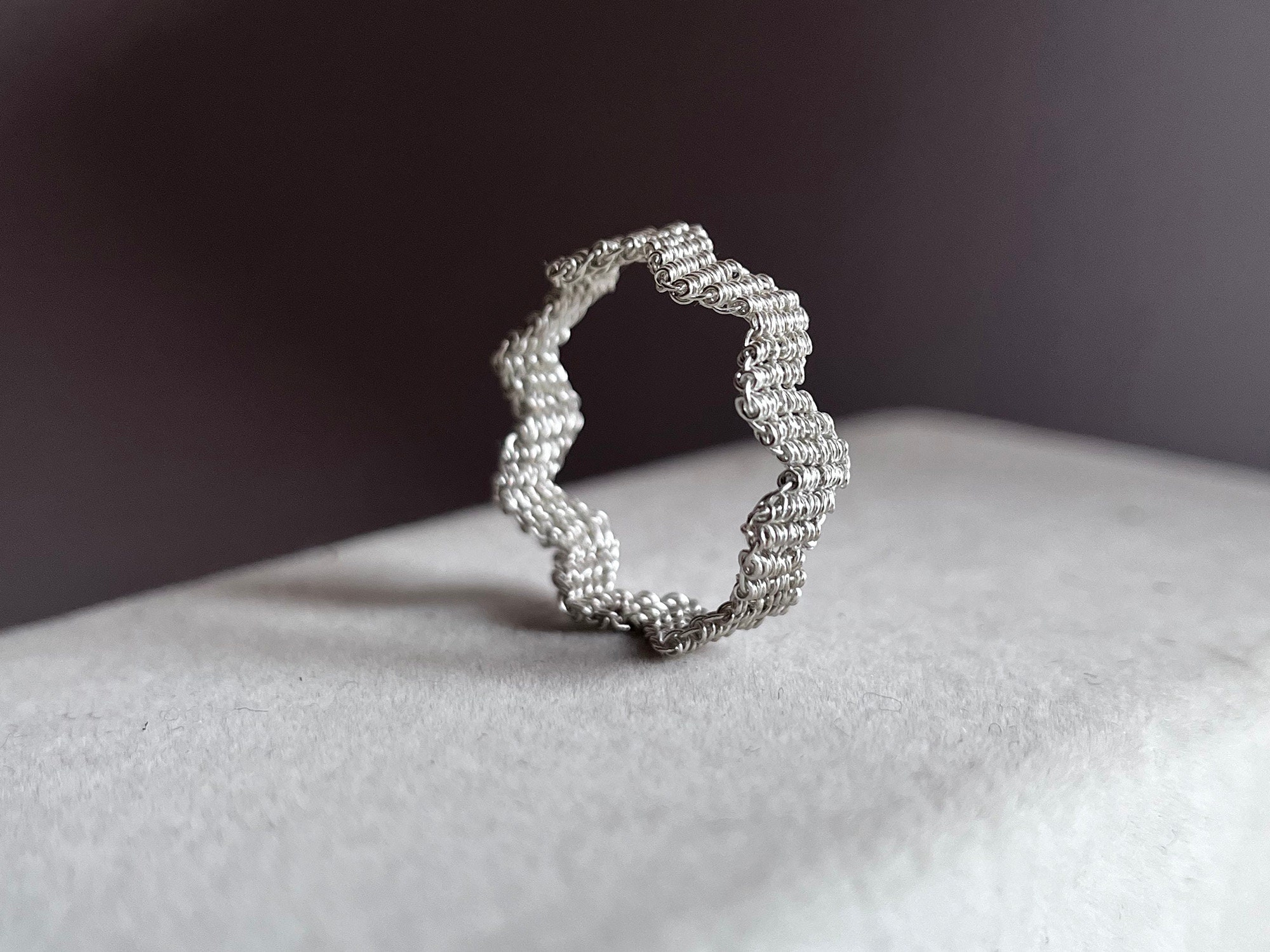 Lemme. Crevasse Ring　　　Silver-13 Silver Zig Zag Ring Micro Macrame Lace Customized Handmade