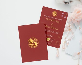 Editable Wedding Invitation Card Chinese Asian Double Happiness With Canva Exclusive Graphic Elements included