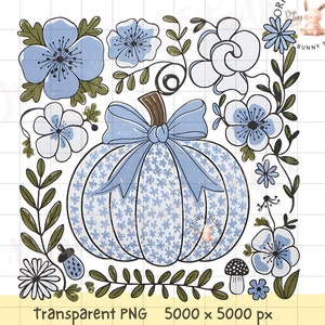 Blauwe bloemenpompoen chinoiserie flirt pompoen strik blauwe toile Halloween herfstpompoen Grandmillenial ontwerp trendy bloemen Halloween