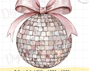 Pink Disco Ball PNG, Coquette Bow, New Year 2025 (Digital Download)