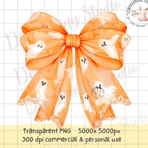 Orange Halloween Coquette Bows PNG Spooky Season Aesthetic Coquette Halloween PNG Girly Halloween Orange Bow Trendy Cute Ghost