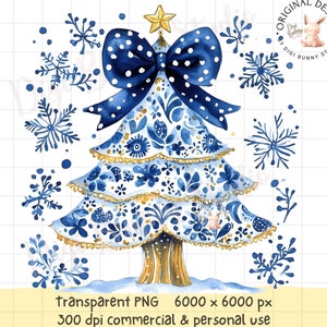 Blue Christmas Tree Png Merry and Bright Glitter Christmas Png Chinoiserie Christmas Dalmatian dots Christmas Bows Trendy Png Blue Toile Bow