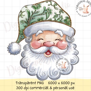 Retro kerstman groene bloemen chinoiserie kerstmuts groene kerst vintage kerstman vakantie png Trendy kerst groene toile glitter png