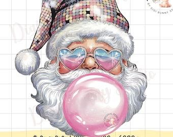 Retro Santa PNG, Disco Ball, Pink Bubblegum (Digital Download)