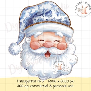 Retro kerstman blauwe bloemen chinoiserie kerstmuts blauwe kerst vintage kerst kerstman vakantie png Trendy kerst blauwe toile glitter png PNGEgg