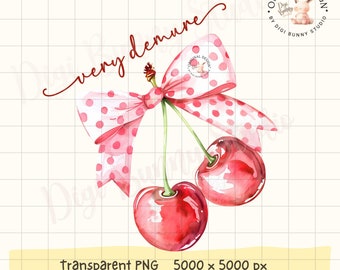 Cherry Coquette PNG, Pink Bow, Girly Graphics (Digital Download)