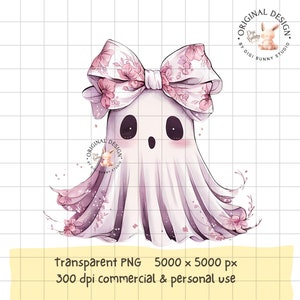Pink Halloween Ghost with Bow PNG, Coquette Spooky Design (Digital Download)