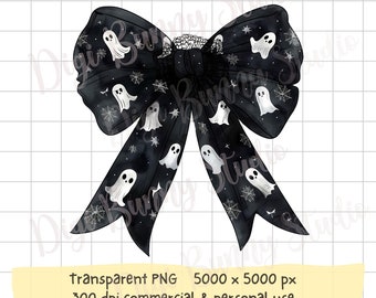 Black Halloween Coquette Bow with Ghost PNG (Digital Download)