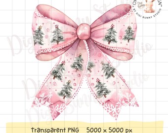 Christmas Coquette Bow PNG, Pink Santa Trees (Digital Download)