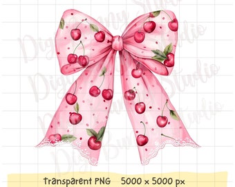 Clipart van een kersenstrik, roze, koket ontwerp (PNG digitale download)