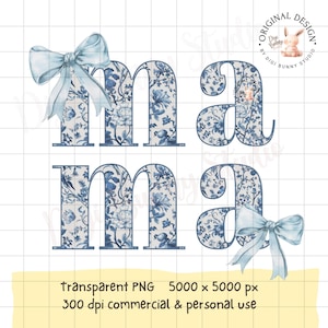 Mama Floral Coquette Bow Mama Png Grandmillenial Design Chinoiserie Blue Willow Trendy PNG Mama Sublimação Coquette Png Mama Bow Png