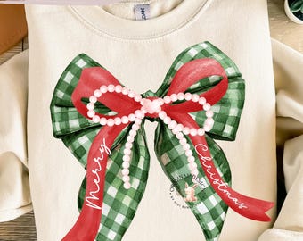 Gingham Christmas Coquette Bow PNG | Retro Holiday Design