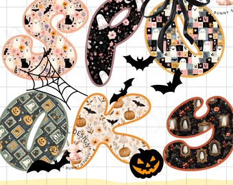 Spooky Ghost Pattern PNG, Girly Halloween Design (Digital Download)