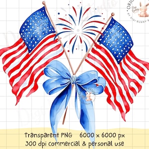 Coquette drapeau USA 4 juillet mignon aquarelle preppy 4 juillet noeud drapeau américain chemise sublimation fille douce liberté esthétique Png