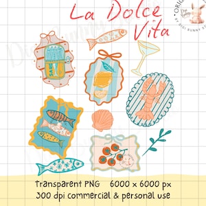 La Dolce Vita PNG, Camisa italiana de verão da Costa Amalfitana, design de sublimação, sardinhas elegantes da moda, lagosta, gráfico de limões, estética de praia png