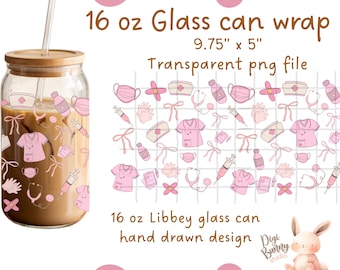 Pink Nurse Life Coquette Bow Glass Can Wrap (PNG Digital Download)