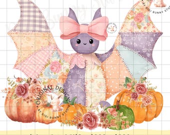 Halloween Bat Patchwork PNG | Spooky Coquette Bows Clipart
