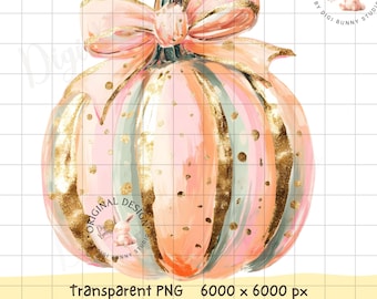 Watercolor Pumpkin PNG | Coquette Bow, Fall Sublimation Design