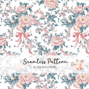 Vintage Floral Pink Toile Coquette Seamless pattern Pink Chinoiserie Bow Seamless Pattern Fabric Pattern PNG Retro Girly Repeat Pattern Png