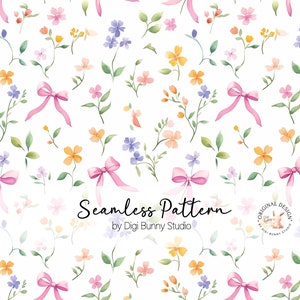 Kleine lentebloemen en roze strikken naadloos patroon flirtstrik wilde bloemen bloemen ditsy herhaling stofpatroon botanisch digitaal papier png