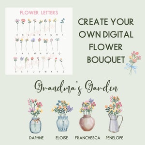 Flor linguagem flor letras pacote png flor tendência floral clipart personalizado buquê de flores gráfico floral botânico minimalista
