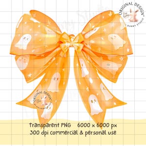 Orange Halloween Coquette Bows PNG Spooky Season Aesthetic Coquette Halloween PNG Girly Halloween Orange Bow Trendy Cute Ghost version 2