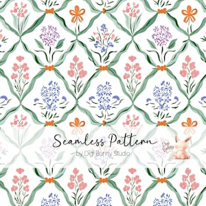 Diamant Frühlingsblumen Nahtlose Muster Retro Gitter Blumenstrauß Vintage Botanische Stoffmuster Botanischer Garten Einfach Handgezeichnet Stil Png