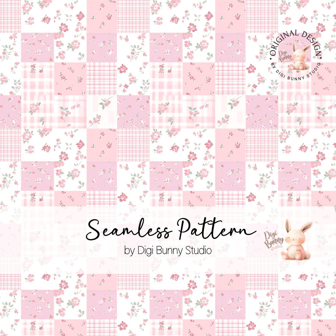 Pink Patchwork Pattern Pink Floral Patchwork Seamless Pattern, Botanical Ditsy Flowers (PNG ...