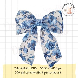 Blauwe bloemencoquettestrik, grandmillenial-ontwerp, strik van chinoiserie, blauwe toile, trendy png, vintage vrouwelijk esthetisch, zacht meisjestijdperk png