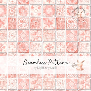 Carrelage méditerranéen pastel rose poudré PNG | Papier numérique d'été italo-marocain | Conception de tissu côte amalfitaine PNG