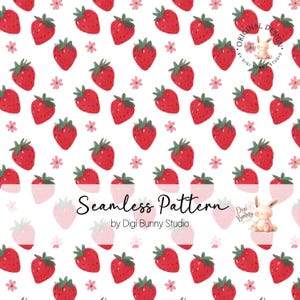 Frische Erdbeeren Obst Seamless Pattern Rosa Blumen einfach klein Erdbeere Sommer Stoffmuster Oberflächenmuster Kindermuster Weiß png