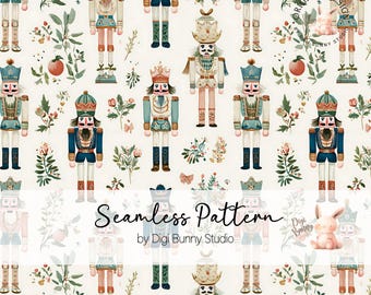 Nutcracker Soldiers Christmas Seamless Pattern Holiday Repeating Pattern Digital paper Floral Christmas Seamless Repeat Png Digital Download