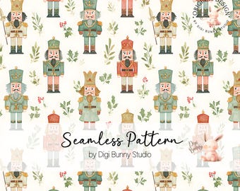 Watercolor Nutcracker Soldiers Christmas Seamless Pattern (Digital Download)