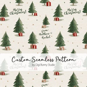Benutzerdefinierte Weihnachten nahtlose Muster Geschenkpapier-Wiederholungsmuster personalisiertes Design Ihr Name Stoffmuster Geschenkverpackung Weihnachtsbäume Png