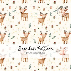 Patrón sin costuras de renos navideños / Papel digital minimalista de animales navideños PNG