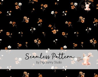 Patrón floral negro sin costuras: Flores bohemias marrones (descarga digital PNG)