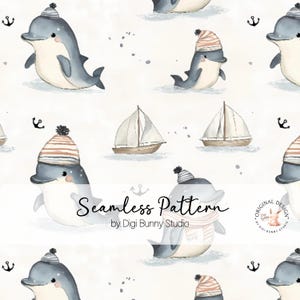Pépinière nautique bébé dauphins modèle sans couture bébé animal mignon dauphin tissu motif Surface motif enfants vêtements Png papier numérique Png