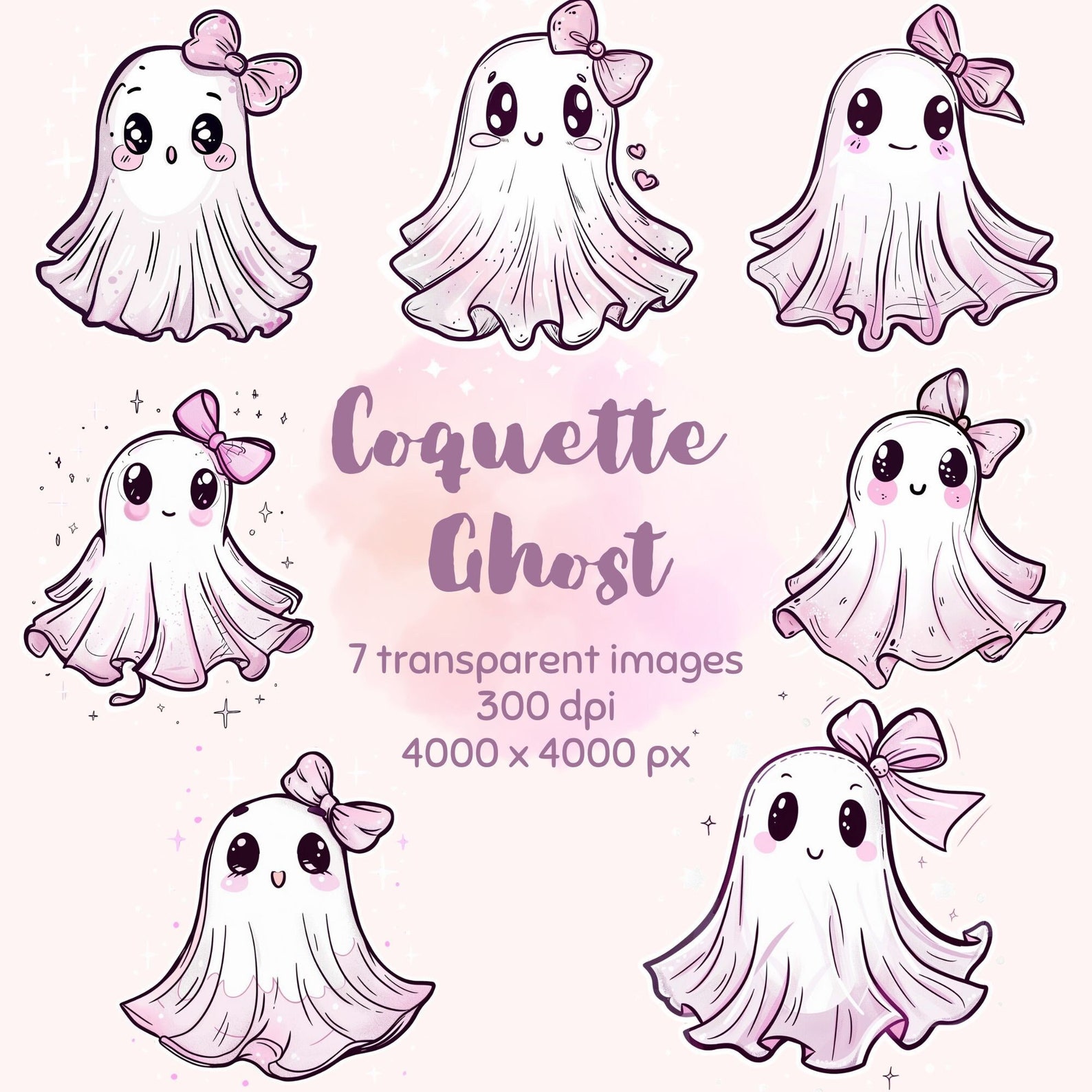 Coquette Ghost Halloween Clip Art Trendy Coquette Cute Ghost With Bow ...