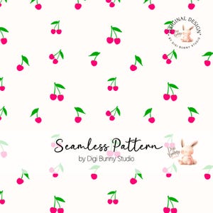 Zierliche Kirsche Minimalist Kirschen Seamless Pattern PNG - Hand gezeichnete Soft Girl Fruit Rapportmuster Sommer Frühling Kleine Kirsche Fabric Design